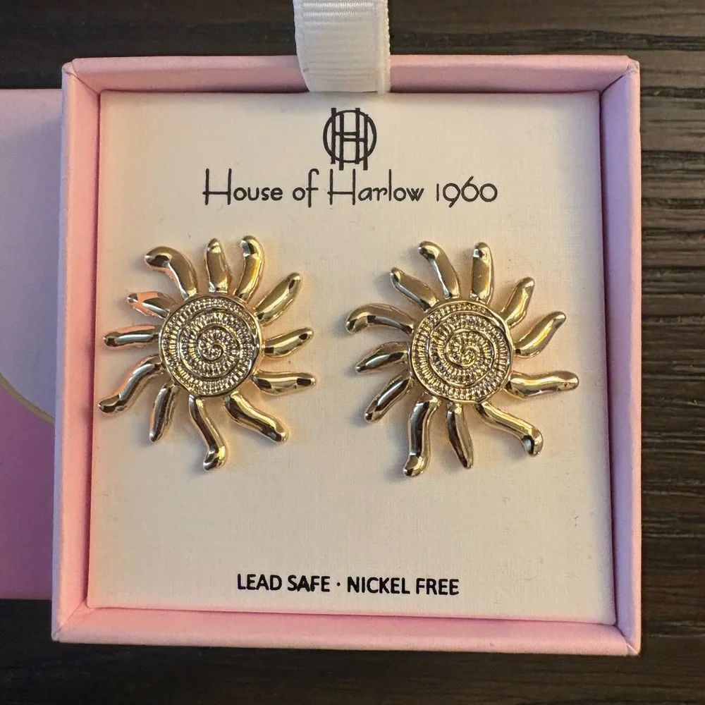 NEW House of Harlow 1960 Gold Sun Earrings